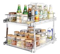 VEVOR 2 Tier 17"Wx21"Dx15"H Pull Out Cabinet Organizer, Heavy Duty Slide Out Pantry Shelves, Chrome-Plated Steel Roll Out Drawers, Sliding Drawer Storage, 18.5"Wx22"Dx18"H Install Size for Cabinet