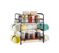 VEVOR 2 Tier Coffee Bar Organizer for Countertop, Multifunctional Mug Holder and Coffee Station, 12 Movable Hooks and 2 Shelves for Coffee Accessories Storage and Display, Home Office (Matte Black)