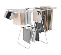 VEVOR Clothes Drying Rack, 2-Tier Foldable Laundry Dryer Rack with Sock Clips & 21 Drying Rods, Metal Height Adjustable Drying Racks for Outdoor & Indoor, Free-Standing & Space-Saving Hanger, White