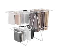 VEVOR Clothes Drying Rack, 2-Tier Foldable Laundry Dryer Rack with Sock Clips & 31 Dry Rods, Metal Height Adjustable Drying Racks for Outdoor & Indoor, Free-Standing & Space-Saving Hanger, White