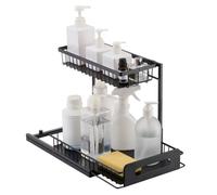 VEVOR 2 Tier Pull Out Cabinet Organizer(10.7" W x 14.2" D), Under Sink Organizer and Storage, Slide Out Drawer Cabinet Organizer, Wire Basket Sliding Shelf Storage for Kitchen Bathroom Cabinet, Black