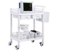 VEVOR 2 Tiers Utility Trays, 2 Drawers & 4 Silent Wheels, Mobile Medical PP Material, Rolling Cart with 3 Trash Cans for Lab, Clinic, Hospital, Salon, White, 27.6 x 17.2 x 35.4 in