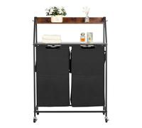 VEVOR 2 Tiers Laundry Sorter, Tall Laundry Hamper with Metal Frame and Wooden Tabletop, 2 Section Rolling Basket Organizer Storage with Ladder Shelves and 600D Oxford Cloth Bags for Dirty Clothes