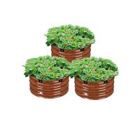 VEVOR 2 x 1 3Pcs Outdoor Galvanized Box, Open Bottom, Large Round Planter Raised Bed for Gardening Vegetables, Flowers, Herbs, and Succulent Plants, Deep Wood Grain, Metal, 2x2x1 FT