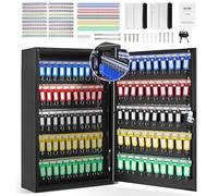 VEVOR 200-Key Cabinet Lock Adjustable Racks, Security Storage Box Steel, Organizer with 200 Colorful Key Tags and 4 Record Cards for School, Office, Hotel, Black