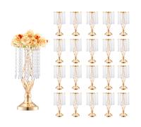 VEVOR 20PCS 43cm/16.9” Tall Crystal Wedding Flower Stand, Metal Wedding Centerpiece Vase, Gold Flower Holders Floral Display Rack for Tables Wedding Dinner Party, Ceremony Birthday Event Decor