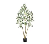 VEVOR 210cm Artificial Olive Tree with Black Pot, Tall Fake Tree with Natural Wood Trunk & Realistic Green Leaves and Fruits, Indoor Faux Plant for Home, Office, Living Room, Corner Decor