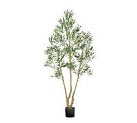 VEVOR 210cm Artificial Olive Tree with Black Pot, Tall Fake Tree with Natural Wood Trunk & Realistic Green Leaves and Fruits, Indoor Faux Plant for Ho