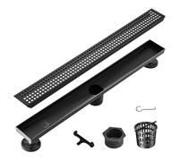 VEVOR 24 Inch Linear Shower Drain with Square Pattern Grate,Brushed 304 Stainless Steel Rectangle Shower Floor Drain, Sleek Linear Drain with Hair Strainer, Matte Black
