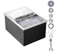 VEVOR Drop in Ice Chest, 24"L x 18"W x 13"H Stainless Steel Ice Cooler, Commercial Ice Bin with Sliding Cover, 40.9 qt Outdoor Kitchen Ice Bar, Drain-pipe and Drain Plug Included, for Cold Wine Beer