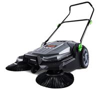VEVOR 25.6" Sweeping Width Floor Sweeper Manual Non-Electric 5-Gallon Waste Container, Angle & Height Adjustable Folding Handle for Walkway, Yard, Garage, Patio, Gray + Black