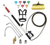VEVOR 25 FT Pressure Washer Telescoping Wand, Power Washer Extension Wands | High Pressure Hose, Brush Head, 7 Nozzles, Hose Adapter, Upgrade Support Belt, Storage Bag, 4000 PSI for High Cleaning
