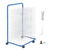 VEVOR 25 Removable Shelves 23.75 x 17.5 x 38 inch Lockable Wheels, Carbon Steel Painting Drying Rack for Artwork in Classroom, Art Studios, Schools, Blue+White