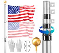 VEVOR 25FT Telescopic Flagpole Kit, Heavy Duty Aluminum Alloy Flag Pole Kit in Ground for Outside, 3 Display Modes Flagpole with Professional Accessories, Silver