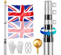 VEVOR 25FT Telescopic Flagpole Kit, Heavy Duty Aluminum Alloy Flag Pole Kit in Ground for Outside, 3 Display Modes Flagpole with Professional Accessories, British Flag, Silver