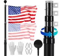 VEVOR 25FT Telescopic Flagpole Kit, Heavy Duty Aluminum Alloy Flag Pole Kit in Ground for Outside, 3 Display Modes Flagpole with Professional Accessories, Black
