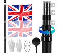 VEVOR 25FT Telescopic Flagpole Kit, Heavy Duty Aluminum Alloy Flag Pole Kit in Ground for Outside, 3 Display Modes Flagpole with Professional Accessories, British Flag, Black