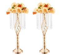 VEVOR 2PCS 55cm/21.65” Tall Crystal Wedding Flower Stand, Metal Wedding Centerpiece Vase, Gold Flower Holders Floral Display Rack for Tables Wedding Dinner Party, Ceremony Birthday Event Decor