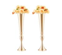 VEVOR 2PCS 56cm/22.05” Tall Wedding Flower Vase, Metal Wedding Trumpet Centerpiece, Gold Floral Stand Display Rack for Tables Wedding Dinner Party, Anniversary Ceremony Birthday Event Decor