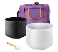 VEVOR 2PCS Crystal Singing Bowls, 8-inch and 10-inch A & F Note Singing Bowls, Frosted Quartz Bowl with 10" Carrying Bag, 1 Rubber Mallet and 2 O-Rings, Ideal for Meditation Yoga Sound Healing