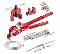 VEVOR 3/16" Brake Line Repair Kit, 45° Single Brake Line Flaring Tool Kit | 25FT Copper-Coated Brake Line with 20 Fittings & 2 Unions, 3-in-1 Tube Bender (1/4", 5/16", 3/8"), Tube Cutter Included