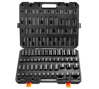 VEVOR 3/8" & 1/2" Drive Impact Socket Set, 59PCS Socket Set SAE 5/16" to 1-1/4" and Metric 6-32mm, 6 Point Cr-Mo Alloy Steel for Auto Repair, Easy-to-Read Markings, Rugged Construction, Storage Case