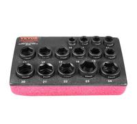 VEVOR 3/8" Drive Impact Socket Set, 15 Piece Ultra-Short Socket Set Metric 10-24mm, 6 Point Cr-Mo Alloy Steel for Auto Repair, Easy-to-Read Size Markings, Rugged Construction, Socket Organizer