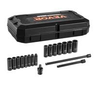 VEVOR 3/8" Drive Impact Socket Set, 18 Piece Deep Socket Set Metric 8-22mm, 6 Point CR-V Alloy Steel for Auto Repair, Easy-to-Read Size Markings, Rugged Construction, Includes Storage Case