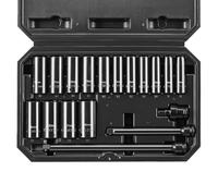VEVOR 3/8" Drive Impact Socket Set, 18 Piece Deep Socket Set Metric 8-22mm, 6 Point CR-V Alloy Steel for Auto Repair, Easy-to-Read Size Markings, Rugged Construction, Includes Storage Case