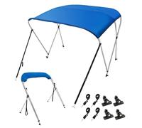 VEVOR 3 Bow Bimini Top Boat Cover, 900D Polyester Canopy with 1" Aluminum Alloy Frame, Waterproof and Sun Shade, Includes Storage Boot, 2 Support Poles, 4 Straps, 6'L x 46"H x 67"-72"W, Pacific Blue