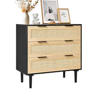 VEVOR 3 Drawer Rattan Dresser, Natural Rattan Closet Dresser with 3 Drawers, Modern Wood Chest Clothing Organizer & Storage Boho Dresser with Sturdy Handles & Legs, for Bedroom, Living Room & Hallway