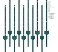 VEVOR 3 Feet Fence Post, 10 Pack T-Post Heavy Duty Metal Fence Posts with 20 Zip Ties & 20 Clips, Sturdy Steel Fence Stakes for Garden Yard, Lawn, Farms and Outdoor Wire Fencing, Green