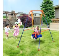VEVOR 3-in-1 Toddler Swing Set with 4 Sandbags, Foldable Metal Stand, Easy to Assemble, Swingset Indoor/Outdoor for Kids Aged 3+, Blue+Yellow, 9.35 kg