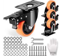 VEVOR 3-Inch Swivel Plate Casters, Set of 4, With Security A/B Locking No Noise PVC Wheels, Heavy Duty 250 lbs Load Capacity Per Caster, Non-Marking for Cart Furniture Workbench
