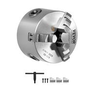 VEVOR 3-Jaw Lathe Chuck, 3 Inch (80 mm), Self-Centering Chuck, 0.08-2.48 in (2-63 mm) Clamping Range with T-Key Fixing Screws Reversible Jaws, HT300 Material, Internal External for Wood Metal Lathe