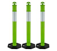 VEVOR 3 Pack Traffic Delineator Posts, 1140 mm Traffic Safety Cones with Weighted Base and Reflective Strips, Heavy Duty Delineator Posts for Construction Site, Parking Lot, Crowd Control, Green