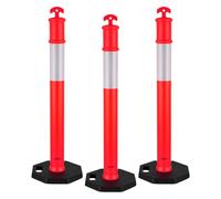 VEVOR 3 Pack Traffic Delineator Posts, 1140 mm Traffic Safety Cones with Weighted Base and Reflective Strips, Heavy Duty Delineator Posts for Construction Site, Parking Lot, Crowd Control, Red
