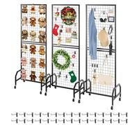VEVOR 3 Packs Grid Wall Panels, 600 x 1640mm Wire Grid Panels Display Rack, Movable Art Display Shelf with Wheels and 30 Hooks, Black Carbon Steel Gridwall for Craft Show, Decor, Storage, Notice Board