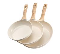 VEVOR 3 Pcs Frying Pan Aluminum Skillet Set 200 240 280 mm Handle Seasoned Beige