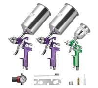 VEVOR 3-Piece Air Spray Gun Kit, Professional Auto Paint Spray Gun Set with 3 Nozzles (1/1.4/1.8mm), 3 Cups & Air Regulator, Gravity Feed Automotive Paint Sprayer for Primer, Topcoat & Touch-Up
