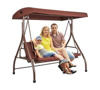VEVOR 3-Seat Patio Swing Chair, Converting Canopy Swing, Outdoor Patio Porch with Adjustable Canopy, Removable Thick Cushion and Alloy Steel Frame, for Balcony, Backyard, Poolside, Brown