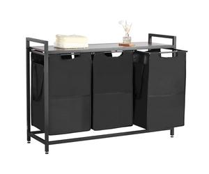 VEVOR 3 Section Laundry Sorter, Large Laundry Hamper with Metal Frame and Wooden Tabletop, Freestanding Storage Organizer Baskets with Pull-Out 600D Oxford Cloth Bags for Dirty Clothes, Bathroom