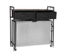 VEVOR 3 Section Laundry Sorter, Rolling Laundry Hamper with 2 Drawers, Hooks & Wheels, Rolling Basket Organizer Storage with Pull-Out Rolling Bags and Wooden Tabletop for Dirty Clothes, Bathroom