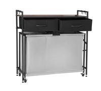 VEVOR 3 Section Laundry Sorter, Rolling Laundry Hamper with 2 Drawers, Hooks & Wheels, Rolling Basket Organizer Storage with Pull-Out Rolling Bags and Wooden Tabletop for Dirty Clothes, Bathroom