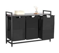 VEVOR 3 Section Laundry Sorter, Large Laundry Hamper with Metal Frame and Wooden Tabletop, Freestanding Storage Organizer Baskets with Pull-Out 600D Oxford Cloth Bags for Dirty Clothes, Bathroom