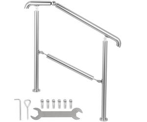 VEVOR 3 Step Railing Stainless Steel Transitional Handrail fit for Level Surface and 1 to 3 Steps Adjustable Stair Railing Indoor Outdoor Step Railing