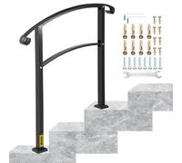 VEVOR 3-Step Transitional Handrail Fits 1 or 3 Steps Matte Stair Rail Wrought Iron Handrail with Installation Kit Hand Rails for Outdoor Steps (Unadju