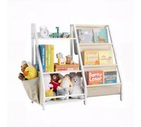 VEVOR 3-Tier Kids Bookshelf, Toy Storage Organizer for Toddler, Book Shelf for Kids Rooms with Sling Book Rack and Storage Bag, Kids Storage Book Shel