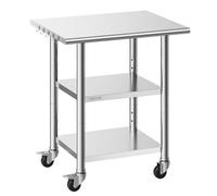VEVOR 3 Tier Kitchen Work Table, Stainless Steel Dining Table with Wheels 3 Shelves 762 x 610 x 864 mm Worktop Max Load 227 kg, Preparation Restaurant Hotel Catering