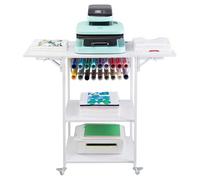 VEVOR 3 Tier Movable Press, Foldable Heat Stand with Wheels and Vinyl Holder, Rolling Metal Workbench for Sublimation Transfer Machine, White, Wood, 46×20×36 in